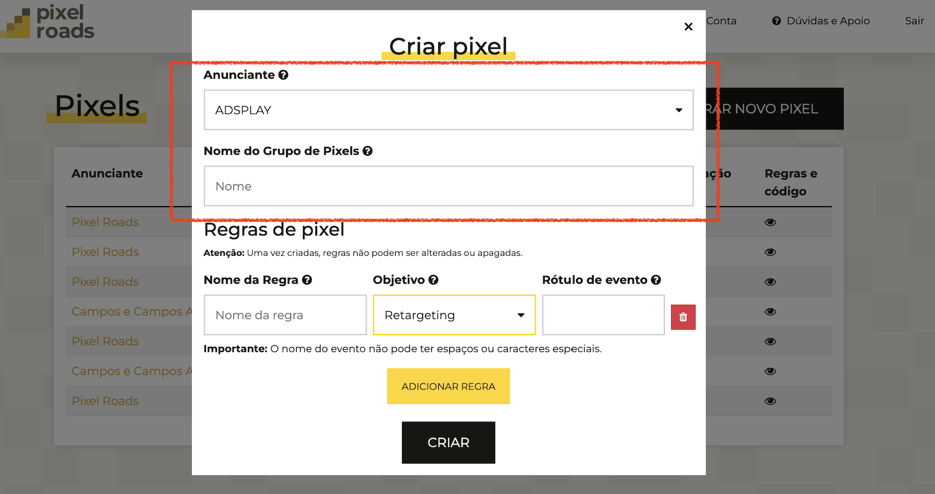 Como criar um pixel na Pixel Roads?
